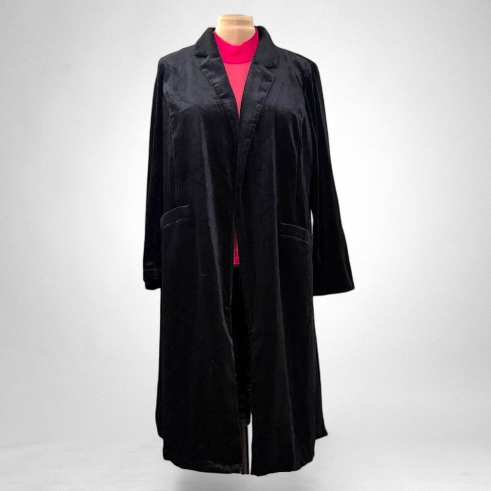 SKIES ARE BLUE ~ Plush Velvet Duster Coat and Jeggings - BLACK! NWT! Size 2X - Picture 3 of 15